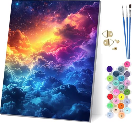 Malen Nach Zahlen Erwachsene Wolke, Malen Nach Zahlen Sternenhimmel, DIY Handgemalt Ölgemälde Kit Mit 3 Pinseln und Acrylfarbe, Paint by Numbers Basteln Erwachsene, für Deko Wohnzimmer 70x95cm O-6440 von KUEGDUNG