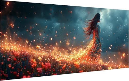 Malen Nach Zahlen Frau, Malen Nach Zahlen Erwachsene Blume, DIY Set Erwachsene Mit Pinseln und Acrylfarbe, Paint by Numbers für Deko Wohnzimmer und Zimmer Deko, Geschenke für Frauen 30x60cm X-7250 von KUEGDUNG