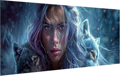 Malen Nach Zahlen Frau, Malen Nach Zahlen Erwachsene Wolf, DIY Set Erwachsene Mit Pinseln und Acrylfarbe, Paint by Numbers für Deko Wohnzimmer und Zimmer Deko, Geschenke für Frauen 30x60cm U-9083 von KUEGDUNG