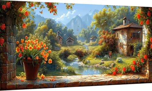 Malen Nach Zahlen HäUser, Malen Nach Zahlen Erwachsene Landschaft, DIY Set Erwachsene Mit Pinseln und Acrylfarbe, Paint by Numbers Adult für Deko Wohnzimmer und Zimmer Deko Geschenke 40x70cm J-2734 von KUEGDUNG