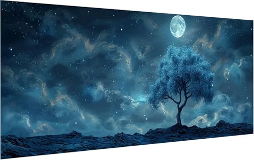Malen Nach Zahlen Mond, Malen Nach Zahlen Erwachsene Baum, DIY Set Erwachsene Mit Pinseln und Acrylfarbe, Paint by Numbers für Deko Wohnzimmer und Zimmer Deko, Geschenke für Frauen 40x90cm 6-1430 von KUEGDUNG