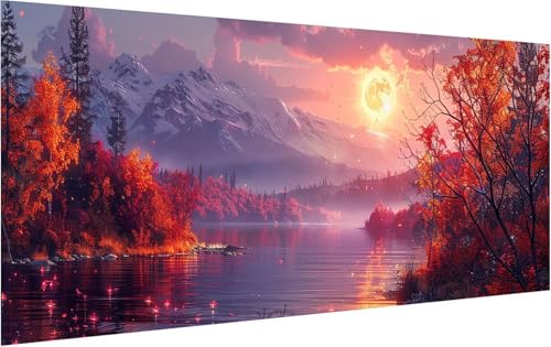 Malen Nach Zahlen Mond, Malen Nach Zahlen Erwachsene Berg, DIY Set Erwachsene Mit Pinseln und Acrylfarbe, Paint by Numbers für Deko Wohnzimmer und Zimmer Deko, Geschenke für Frauen 40x80cm I-9947 von KUEGDUNG