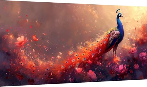 Malen Nach Zahlen Pfau, Malen Nach Zahlen Erwachsene Blume, DIY Set Erwachsene Mit Pinseln und Acrylfarbe, Paint by Numbers für Deko Wohnzimmer und Zimmer Deko, Geschenke für Frauen 50x100cm 1-8664 von KUEGDUNG