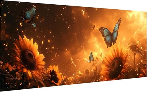 Malen Nach Zahlen Schmetterling, Malen Nach Zahlen Erwachsene Sonnenblume, DIY Set Erwachsene Mit Pinseln und Acrylfarbe, Paint by Numbers für Deko Wohnzimmer und Zimmer Deko Geschenke 40x80cm 6-9941 von KUEGDUNG