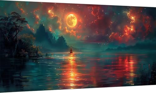 Malen Nach Zahlen Sonnenuntergang, Malen Nach Zahlen Erwachsene Landschaft, DIY Set Erwachsene Mit Pinseln und Acrylfarbe, Paint by Numbers Adult für Home Decoration und Zimmer Deko 55x110cm N-3452 von KUEGDUNG
