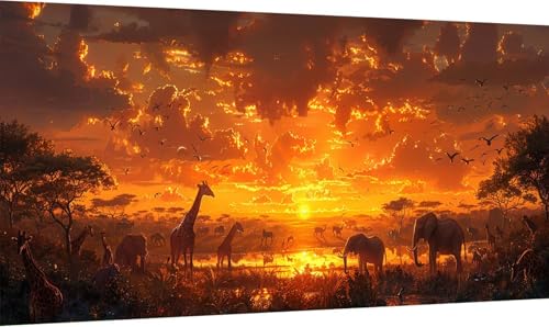 Malen Nach Zahlen Sonnenuntergang, Malen Nach Zahlen Erwachsene Tier, DIY Set Erwachsene Mit Pinseln und Acrylfarbe, Paint by Numbers für Deko Wohnzimmer und Zimmer Deko Geschenke 50x100cm 1-8360 von KUEGDUNG