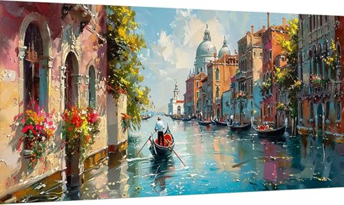 Malen Nach Zahlen Venedig, Malen Nach Zahlen Erwachsene Stadt, DIY Set Erwachsene Mit Pinseln und Acrylfarbe, Paint by Numbers für Deko Wohnzimmer und Zimmer Deko, Geschenke für Frauen 30x60cm 3-5504 von KUEGDUNG