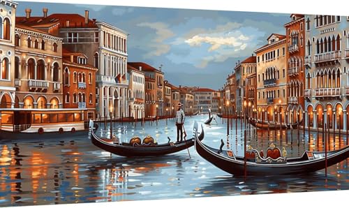 Malen Nach Zahlen Venedig, Malen Nach Zahlen Erwachsene Stadt, DIY Set Erwachsene Mit Pinseln und Acrylfarbe, Paint by Numbers für Deko Wohnzimmer und Zimmer Deko, Geschenke für Frauen 40x70cm D-2669 von KUEGDUNG