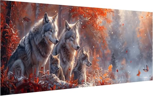 Malen Nach Zahlen Wolf, Malen Nach Zahlen Erwachsene Baum, DIY Set Erwachsene Mit Pinseln und Acrylfarbe, Paint by Numbers für Deko Wohnzimmer und Zimmer Deko, Geschenke für Frauen 40x70cm 2-6109 von KUEGDUNG