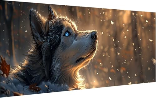 Malen Nach Zahlen Wolf, Malen Nach Zahlen Erwachsene Tier, DIY Set Erwachsene Mit Pinseln und Acrylfarbe, Paint by Numbers für Deko Wohnzimmer und Zimmer Deko, Geschenke für Frauen 35x70cm 9-5462 von KUEGDUNG