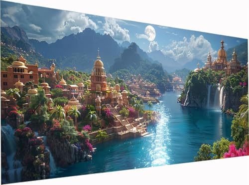 Mond Diamond Painting Erwachsene Groß XXL 300x100cm, 5D Diamant Painting Bilder Architektur, DIY Stickerei Cross Stickerei Bastelset Erwachsene, Full Drill Diamant Malerei für Deko Wohnzimmer 2-6523 von KUEGDUNG