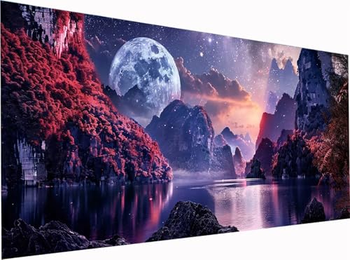 Mond Diamond Painting Erwachsene Groß XXL 300x100cm, 5D Diamant Painting Bilder Sternenhimmel, DIY Stickerei Cross Stickerei Bastelset Erwachsene, Full Drill Diamant Malerei für Deko Wohnzimmer 3-2275 von KUEGDUNG