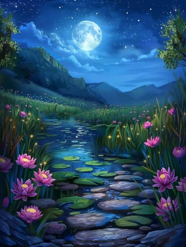 Mond Malen Nach Zahlen Erwachsene, Blume Malen Nach Zahlen, DIY Handgemalt Ölgemälde Kit Mit 3 Pinseln und Acrylfarbe, Paint by Numbers Bastelset Erwachsene für Deko Wohnzimmer 100x130cm 4-8762 von KUEGDUNG