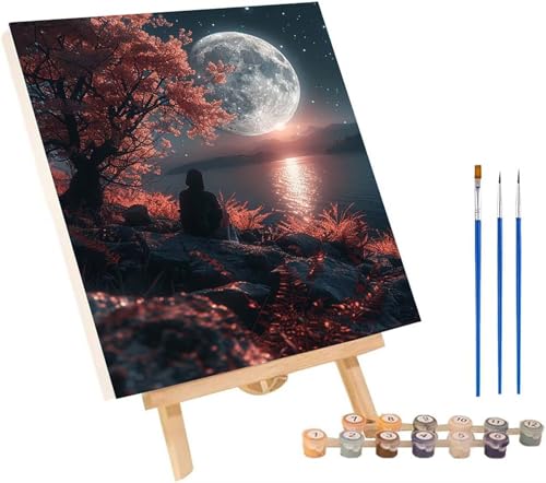 Mond Malen Nach Zahlen Erwachsene mit Rahmen, Malen Nach Zahlen Sternenhimmel, DIY Set Erwachsene, Paint by Numbers Set mit Pinseln und Acrylfarben, Deko Wohnzimmer, Geschenke für Frauen 30x40cm 1-483 von KUEGDUNG