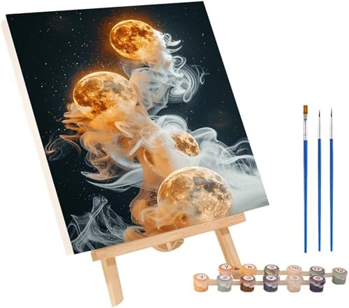Mond Malen Nach Zahlen Erwachsene mit Rahmen, Malen Nach Zahlen Traum, DIY Set Erwachsene, Paint by Numbers Set mit Pinseln und Acrylfarben, Deko Wohnzimmer, Geschenke für Frauen 70x95cm 4-6273 von KUEGDUNG