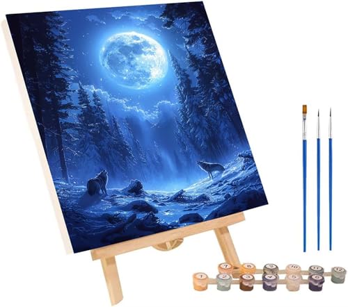 Mond Malen Nach Zahlen Erwachsene mit Rahmen, Malen Nach Zahlen Wald, DIY Set Erwachsene, Paint by Numbers Set mit Pinseln und Acrylfarben, Deko Wohnzimmer, Geschenke für Frauen 100x135cm Z-5113 von KUEGDUNG