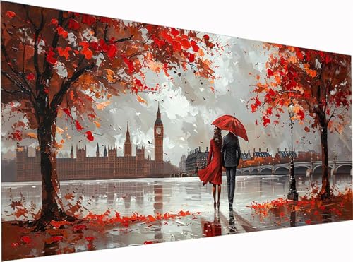 Paar Diamond Painting Erwachsene Groß XXL 300x100cm, 5D Diamant Painting Bilder Stadt, DIY Stickerei Cross Stickerei Bastelset Erwachsene, Full Drill Diamant Malerei für Deko Wohnzimmer G-5652 von KUEGDUNG