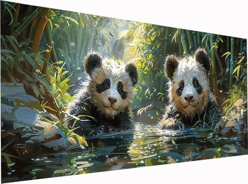 Panda Diamond Painting Erwachsene Groß XXL 300x100cm, 5D Diamant Painting Bilder Bambus, DIY Stickerei Cross Stickerei Bastelset Erwachsene, Full Drill Diamant Malerei für Deko Wohnzimmer 3-4966 von KUEGDUNG