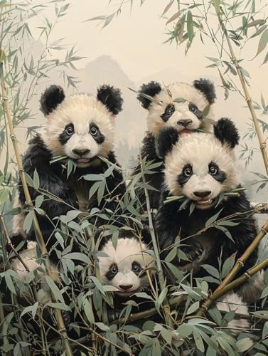 Panda Malen Nach Zahlen Erwachsene mit Rahmen, Malen Nach Zahlen BläTter, DIY Set Erwachsene, Paint by Numbers Set mit Pinseln und Acrylfarben, Deko Wohnzimmer, Geschenke für Frauen 40x50cm S-3930 von KUEGDUNG