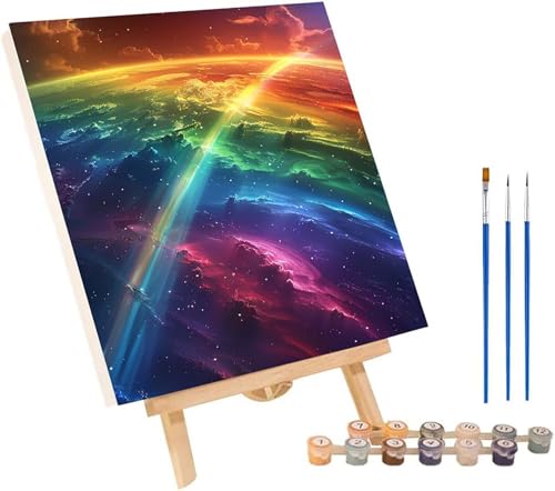 Planet Malen Nach Zahlen Erwachsene mit Rahmen, Malen Nach Zahlen Regenbogen, DIY Set Erwachsene, Paint by Numbers Set mit Pinseln und Acrylfarben, Deko Wohnzimmer, Geschenke für Frauen 70x95cm 6-2282 von KUEGDUNG