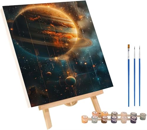 Planet Malen Nach Zahlen Erwachsene mit Rahmen, Malen Nach Zahlen Sternenhimmel, DIY Set Erwachsene, Paint by Numbers Set mit Pinseln und Acrylfarben, Deko Wohnzimmer Geschenke 100x135cm L-5678 von KUEGDUNG