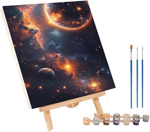 Planet Malen Nach Zahlen Erwachsene mit Rahmen, Malen Nach Zahlen Sternenhimmel, DIY Set Erwachsene, Paint by Numbers Set mit Pinseln und Acrylfarben, Deko Wohnzimmer Geschenke 30x40cm 2-2844 von KUEGDUNG
