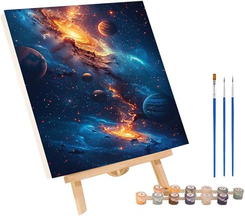 Planet Malen Nach Zahlen Erwachsene mit Rahmen, Malen Nach Zahlen Sternenhimmel, DIY Set Erwachsene, Paint by Numbers Set mit Pinseln und Acrylfarben, Deko Wohnzimmer Geschenke 40x50cm L-8718 von KUEGDUNG
