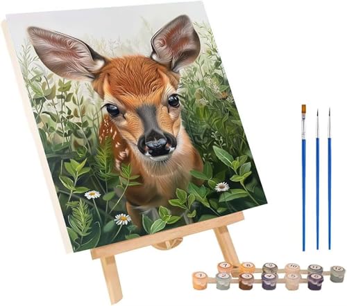 Reh Malen Nach Zahlen Erwachsene mit Rahmen, Malen Nach Zahlen Pflanzen, DIY Set Erwachsene, Paint by Numbers Set mit Pinseln und Acrylfarben, Deko Wohnzimmer, Geschenke für Frauen 40x50cm V-3723 von KUEGDUNG
