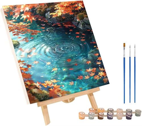 Rivers Malen Nach Zahlen Erwachsene mit Rahmen, Malen Nach Zahlen BläTter, DIY Set Erwachsene, Paint by Numbers Set mit Pinseln und Acrylfarben, Deko Wohnzimmer, Geschenke für Frauen 50x65cm 0-1795 von KUEGDUNG