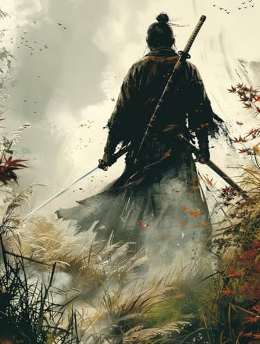 Samurai Malen Nach Zahlen Erwachsene mit Rahmen, Malen Nach Zahlen Katana, DIY Set Erwachsene, Paint by Numbers Set mit Pinseln und Acrylfarben, Deko Wohnzimmer, Geschenke für Frauen 40x50cm R-2243 von KUEGDUNG