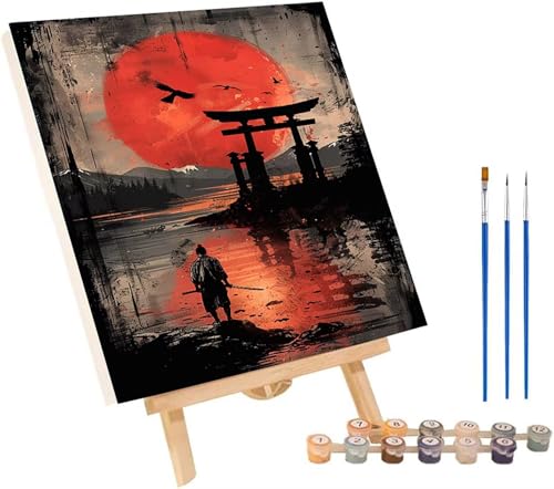 Samurai Malen Nach Zahlen Erwachsene mit Rahmen, Malen Nach Zahlen Sonne, DIY Set Erwachsene, Paint by Numbers Set mit Pinseln und Acrylfarben, Deko Wohnzimmer, Geschenke für Frauen 100x135cm D-8307 von KUEGDUNG