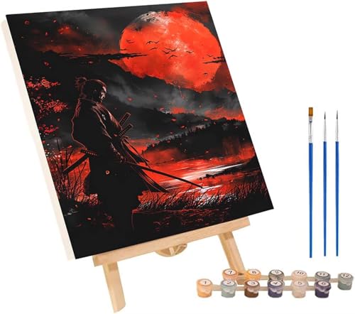 Samurai Malen Nach Zahlen Erwachsene mit Rahmen, Malen Nach Zahlen Sonne, DIY Set Erwachsene, Paint by Numbers Set mit Pinseln und Acrylfarben, Deko Wohnzimmer, Geschenke für Frauen 40x50cm T-8517 von KUEGDUNG