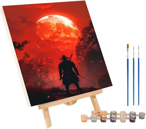 Samurai Malen Nach Zahlen Erwachsene mit Rahmen, Malen Nach Zahlen Sonne, DIY Set Erwachsene, Paint by Numbers Set mit Pinseln und Acrylfarben, Deko Wohnzimmer, Geschenke für Frauen 70x95cm 0-9443 von KUEGDUNG