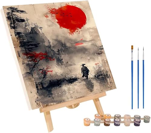 Samurai Malen Nach Zahlen Erwachsene mit Rahmen, Malen Nach Zahlen Vogel, DIY Set Erwachsene, Paint by Numbers Set mit Pinseln und Acrylfarben, Deko Wohnzimmer, Geschenke für Frauen 70x95cm 8-8898 von KUEGDUNG