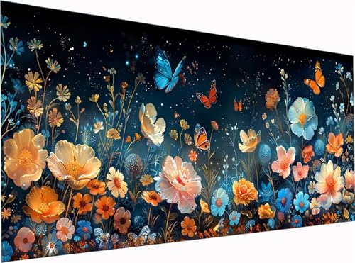 Schmetterling Diamond Painting Erwachsene Groß XXL 300x100cm, 5D Diamant Painting Bilder Blume, DIY Stickerei Cross Stickerei Bastelset Erwachsene, Diamant Malerei für Deko Wohnzimmer Geschenke G-3256 von KUEGDUNG