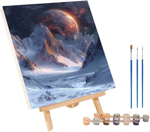 Schneeszene Malen Nach Zahlen Erwachsene mit Rahmen, Malen Nach Zahlen Berg, DIY Set Erwachsene, Paint by Numbers Set mit Pinseln und Acrylfarben, Deko Wohnzimmer, Geschenke für Frauen 30x40cm O-1002 von KUEGDUNG