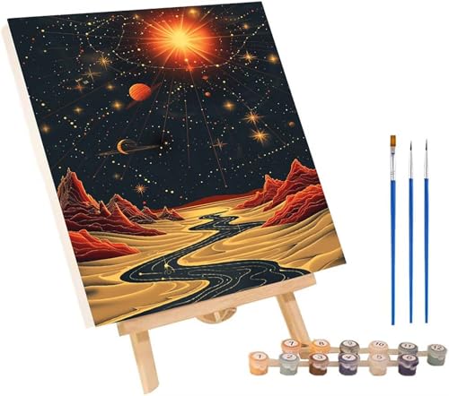 Sonne Malen Nach Zahlen Erwachsene mit Rahmen, Malen Nach Zahlen Planet, DIY Set Erwachsene, Paint by Numbers Set mit Pinseln und Acrylfarben, Deko Wohnzimmer, Geschenke für Frauen 100x130cm 7-2517 von KUEGDUNG