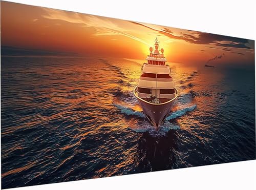 Sonnenuntergang Diamond Painting Erwachsene Groß XXL 300x100cm, 5D Diamant Painting Bilder Boot, DIY Stickerei Cross Stickerei Bastelset Erwachsene, Diamant Malerei für Deko Wohnzimmer Geschenke 3-903 von KUEGDUNG
