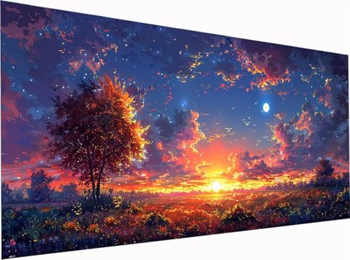 Sonnenuntergang Diamond Painting Erwachsene Groß XXL 300x100cm, 5D Diamant Painting Bilder Landschaft, DIY Stickerei Cross Stickerei Bastelset Erwachsene, Diamant Malerei für Deko Wohnzimmer 3-1944 von KUEGDUNG