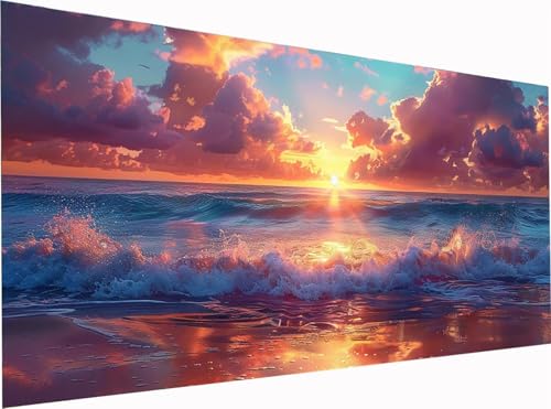 Sonnenuntergang Diamond Painting Erwachsene Groß XXL 300x100cm, 5D Diamant Painting Bilder Landschaft, DIY Stickerei Cross Stickerei Bastelset Erwachsene, Diamant Malerei für Deko Wohnzimmer 8-1042 von KUEGDUNG