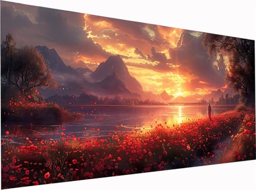 Sonnenuntergang Diamond Painting Erwachsene Groß XXL 300x100cm, 5D Diamant Painting Bilder Landschaft, DIY Stickerei Cross Stickerei Bastelset Erwachsene, Diamant Malerei für Deko Wohnzimmer F-6347 von KUEGDUNG