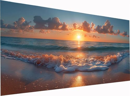 Sonnenuntergang Diamond Painting Erwachsene Groß XXL 300x100cm, 5D Diamant Painting Bilder Strand, DIY Stickerei Cross Stickerei Bastelset Erwachsene, Diamant Malerei für Deko Wohnzimmer C-6491 von KUEGDUNG