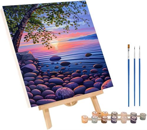 Sonnenuntergang Malen Nach Zahlen Erwachsene mit Rahmen, Malen Nach Zahlen Baum, DIY Set Erwachsene, Paint by Numbers Set mit Pinseln und Acrylfarben, Deko Wohnzimmer Geschenke 40x50cm 9-5800 von KUEGDUNG