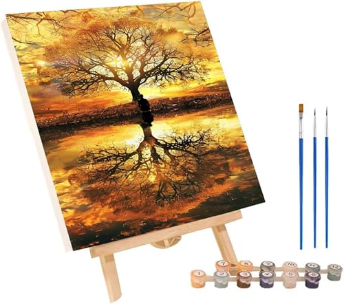 Sonnenuntergang Malen Nach Zahlen Erwachsene mit Rahmen, Malen Nach Zahlen Baum Des Lebens, DIY Set Erwachsene, Paint by Numbers Set mit Pinseln und Acrylfarben, Deko Wohnzimmer 40x50cm H-8298 von KUEGDUNG