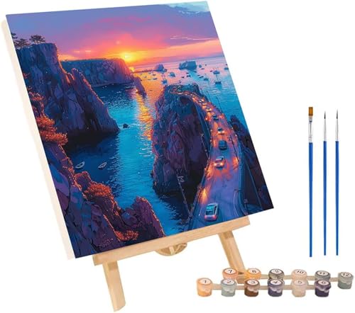 Sonnenuntergang Malen Nach Zahlen Erwachsene mit Rahmen, Malen Nach Zahlen Landschaft, DIY Set Erwachsene, Paint by Numbers Set mit Pinseln und Acrylfarben, Deko Wohnzimmer Geschenke 100x130cm D-5706 von KUEGDUNG