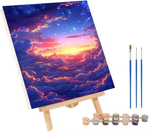 Sonnenuntergang Malen Nach Zahlen Erwachsene mit Rahmen, Malen Nach Zahlen Landschaft, DIY Set Erwachsene, Paint by Numbers Set mit Pinseln und Acrylfarben, Deko Wohnzimmer Geschenke 100x135cm F-1979 von KUEGDUNG
