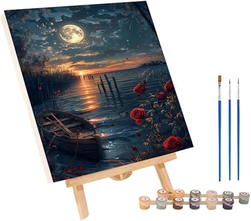 Sonnenuntergang Malen Nach Zahlen Erwachsene mit Rahmen, Malen Nach Zahlen Landschaft, DIY Set Erwachsene, Paint by Numbers Set mit Pinseln und Acrylfarben, Deko Wohnzimmer Geschenke 30x40cm 0-1588 von KUEGDUNG