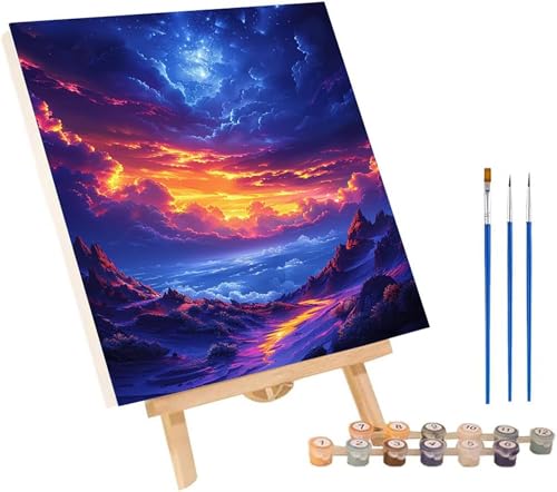 Sonnenuntergang Malen Nach Zahlen Erwachsene mit Rahmen, Malen Nach Zahlen Landschaft, DIY Set Erwachsene, Paint by Numbers Set mit Pinseln und Acrylfarben, Deko Wohnzimmer Geschenke 30x40cm 3-3881 von KUEGDUNG