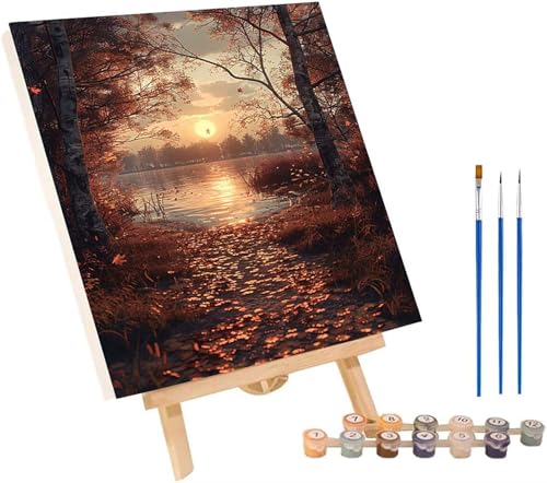 Sonnenuntergang Malen Nach Zahlen Erwachsene mit Rahmen, Malen Nach Zahlen Landschaft, DIY Set Erwachsene, Paint by Numbers Set mit Pinseln und Acrylfarben, Deko Wohnzimmer Geschenke 30x40cm 4-2863 von KUEGDUNG