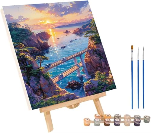 Sonnenuntergang Malen Nach Zahlen Erwachsene mit Rahmen, Malen Nach Zahlen Landschaft, DIY Set Erwachsene, Paint by Numbers Set mit Pinseln und Acrylfarben, Deko Wohnzimmer Geschenke 30x40cm O-8581 von KUEGDUNG